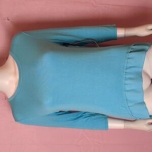 Tribal Aquawave Blue 3/4 Sleeve Ribbed Top with Split Flowy Back size Medium